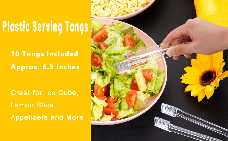 10 Pcs Plastic Buffet Serving Tongs, Clear Kitchen Tongs Mini Serving Utensil Tongs for Food Ice Salad Buffet Barbecue Cookies, 6.3 Inches