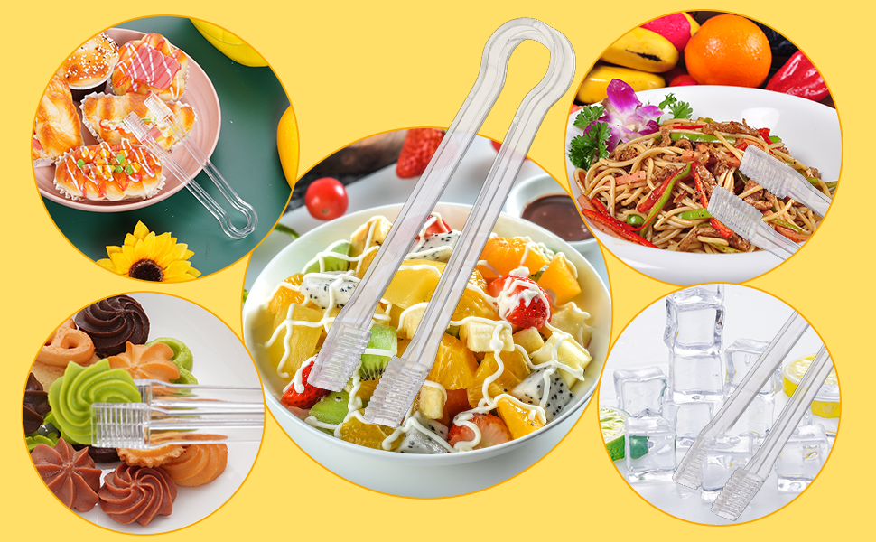 10 Pcs Plastic Buffet Serving Tongs, Clear Kitchen Tongs Mini Serving Utensil Tongs for Food Ice Salad Buffet Barbecue Cookies, 6.3 Inches
