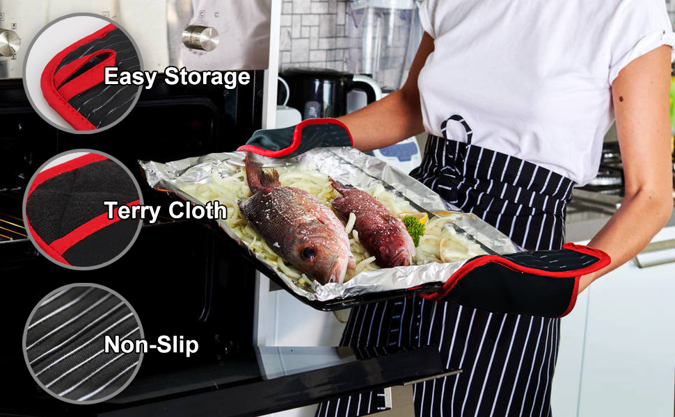 Hot Pads for Kitchen, Potholders for Kitchen Heat Resistant, Heavy Duty Pot Holders with Pockets Non Slip, Pure Cotton and Terrycloth Lining Pot Holders Set of 2, Black