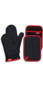 Hot Pads for Kitchen, Potholders for Kitchen Heat Resistant, Heavy Duty Pot Holders with Pockets Non Slip, Pure Cotton and Terrycloth Lining Pot Holders Set of 2, Black