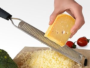 Deiss PRO Lemon Zester & Heavy Duty Cheese Grater & Vegetable Grater — Parmesan Cheese, Lemon, Garlic, Nutmeg, Chocolate, Fruits, Vegetables, Ginger Grater - Stainless Steel Cheese Shredder - Black