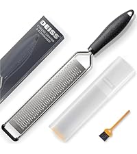 Deiss PRO Lemon Zester & Heavy Duty Cheese Grater & Vegetable Grater — Parmesan Cheese, Lemon, Garlic, Nutmeg, Chocolate, Fruits, Vegetables, Ginger Grater - Stainless Steel Cheese Shredder - Black