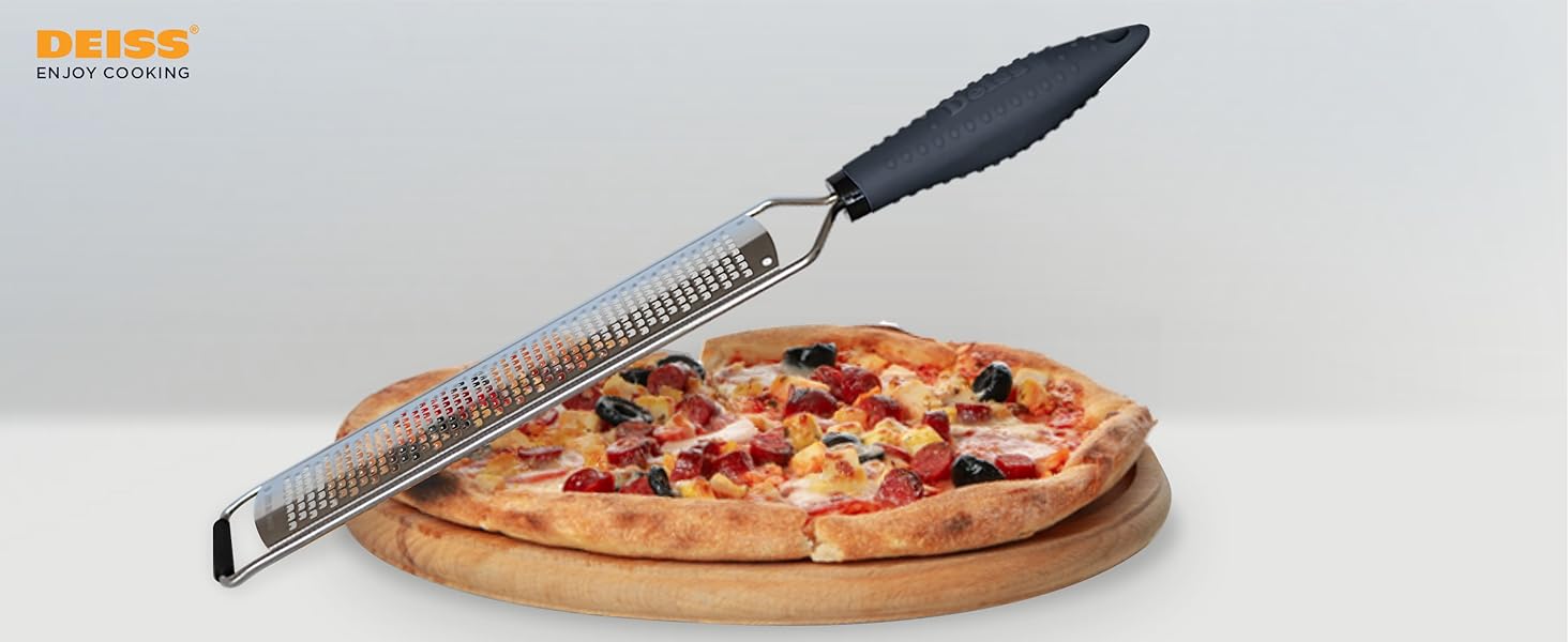 Deiss PRO Lemon Zester & Heavy Duty Cheese Grater & Vegetable Grater — Parmesan Cheese, Lemon, Garlic, Nutmeg, Chocolate, Fruits, Vegetables, Ginger Grater - Stainless Steel Cheese Shredder - Black