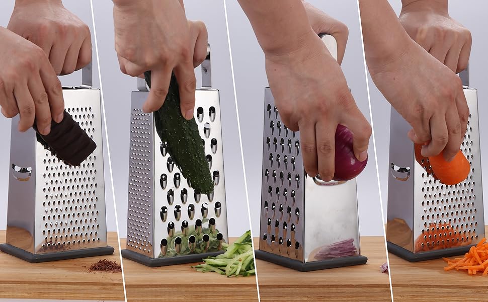 Kaishun Cheese Grater, Box Grater for Cheese Stainless steel Vegetable Slicer Food Shredder 4-sided Convenience for kitchen
