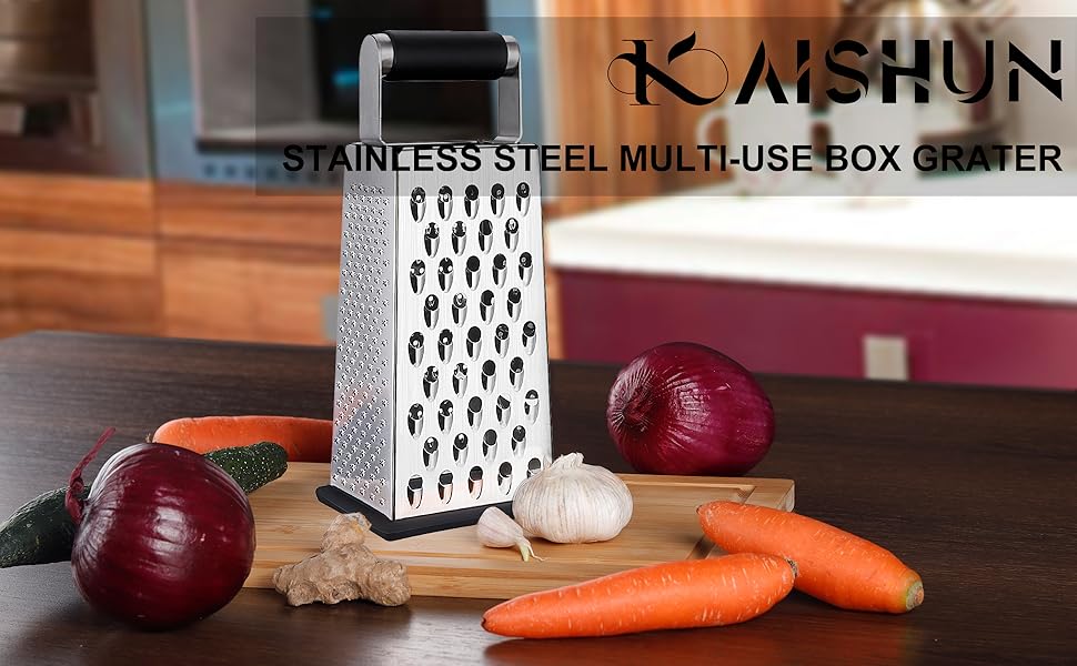 Kaishun Cheese Grater, Box Grater for Cheese Stainless steel Vegetable Slicer Food Shredder 4-sided Convenience for kitchen