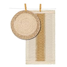 Handmade Boho Placemats Set of 6 - Natural Cotton Burlap and Water Straw Woven Combination Table Mats, Macrame Décor and Farmhouse Style Placemats, for Dining Table Kitchen
