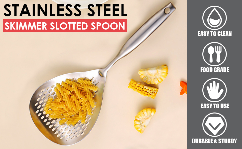 KAYCROWN Skimmer Slotted Spoon, 304 Stainless Steel Skimmer Ladle Spoon Spider Strainer for Cooking and Frying, Pasta Strainer Spoon Frying Kitchen Cooking Colander