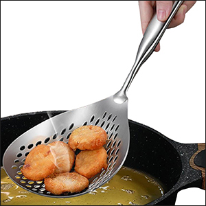 KAYCROWN Skimmer Slotted Spoon, 304 Stainless Steel Skimmer Ladle Spoon Spider Strainer for Cooking and Frying, Pasta Strainer Spoon Frying Kitchen Cooking Colander