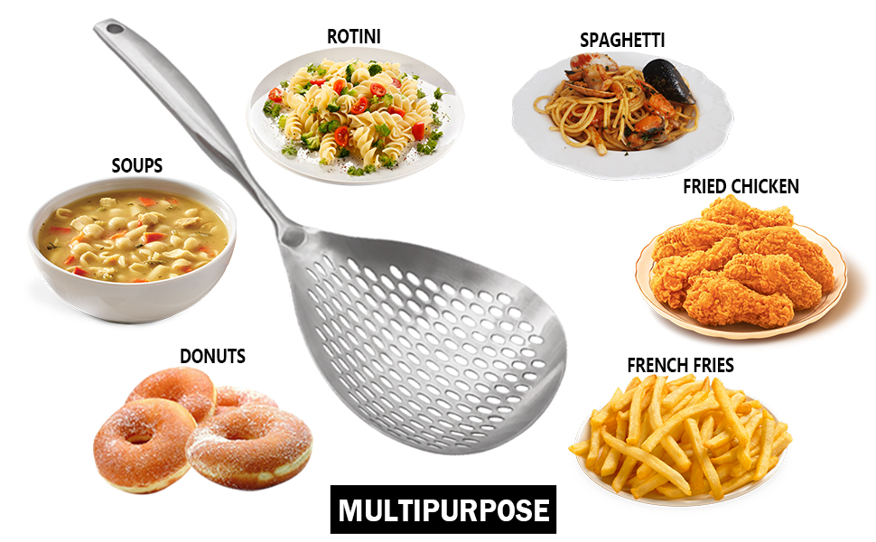 KAYCROWN Skimmer Slotted Spoon, 304 Stainless Steel Skimmer Ladle Spoon Spider Strainer for Cooking and Frying, Pasta Strainer Spoon Frying Kitchen Cooking Colander