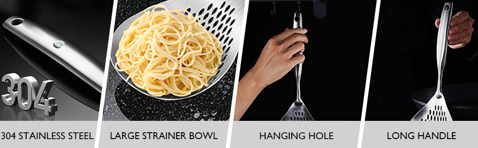 KAYCROWN Skimmer Slotted Spoon, 304 Stainless Steel Skimmer Ladle Spoon Spider Strainer for Cooking and Frying, Pasta Strainer Spoon Frying Kitchen Cooking Colander