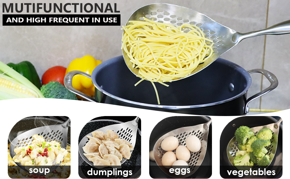 KAYCROWN Skimmer Slotted Spoon, 304 Stainless Steel Skimmer Ladle Spoon Spider Strainer for Cooking and Frying, Pasta Strainer Spoon Frying Kitchen Cooking Colander