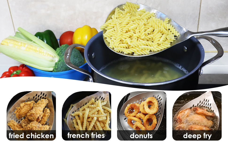 KAYCROWN Skimmer Slotted Spoon, 304 Stainless Steel Skimmer Ladle Spoon Spider Strainer for Cooking and Frying, Pasta Strainer Spoon Frying Kitchen Cooking Colander