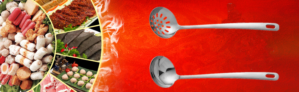 304 Stainless Steel Flatware Serving Utensils, Skimmer Slotted Spoon and Soup Ladle,Serving Utensil Set,[Rustproof, Heat Resistance,]Dishwasher Safe (Skimmer Slotted Spoon and Soup Ladle)