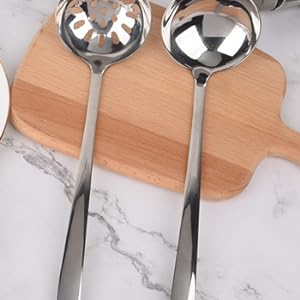 304 Stainless Steel Flatware Serving Utensils, Skimmer Slotted Spoon and Soup Ladle,Serving Utensil Set,[Rustproof, Heat Resistance,]Dishwasher Safe (Skimmer Slotted Spoon and Soup Ladle)