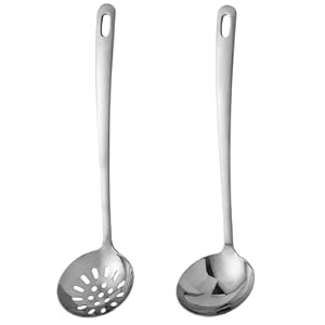 304 Stainless Steel Flatware Serving Utensils, Skimmer Slotted Spoon and Soup Ladle,Serving Utensil Set,[Rustproof, Heat Resistance,]Dishwasher Safe (Skimmer Slotted Spoon and Soup Ladle)
