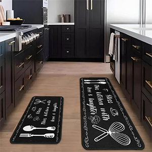 2Pcs Thankful Kitchen Rugs Set of 2 Grey Floor Mats for Cooking Non Slip Waterproof Standing Kitchen Runner Mats 17”x30”+17”x47”