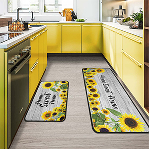 2Pcs Thankful Kitchen Rugs Set of 2 Grey Floor Mats for Cooking Non Slip Waterproof Standing Kitchen Runner Mats 17”x30”+17”x47”