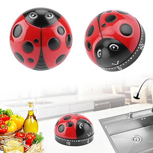 Ladybug Kitchen Timers, Cute Cooking Timer Baking Clock 60 Minute Mechanical Manual Clockwork Alarm No Battery Required for Classroom Bathroom Reading Sports Baking Gifts Game Exercise Office
