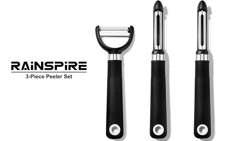 Rainspire 3-Piece Peeler Set, Premium Swivel Vegetable Peeler, Kitchen Gadgets Apple Peeler Potato Peeler Veggie Peeler Fruit Peeler, Dishwasher Safe Kitchen Accessories, Black