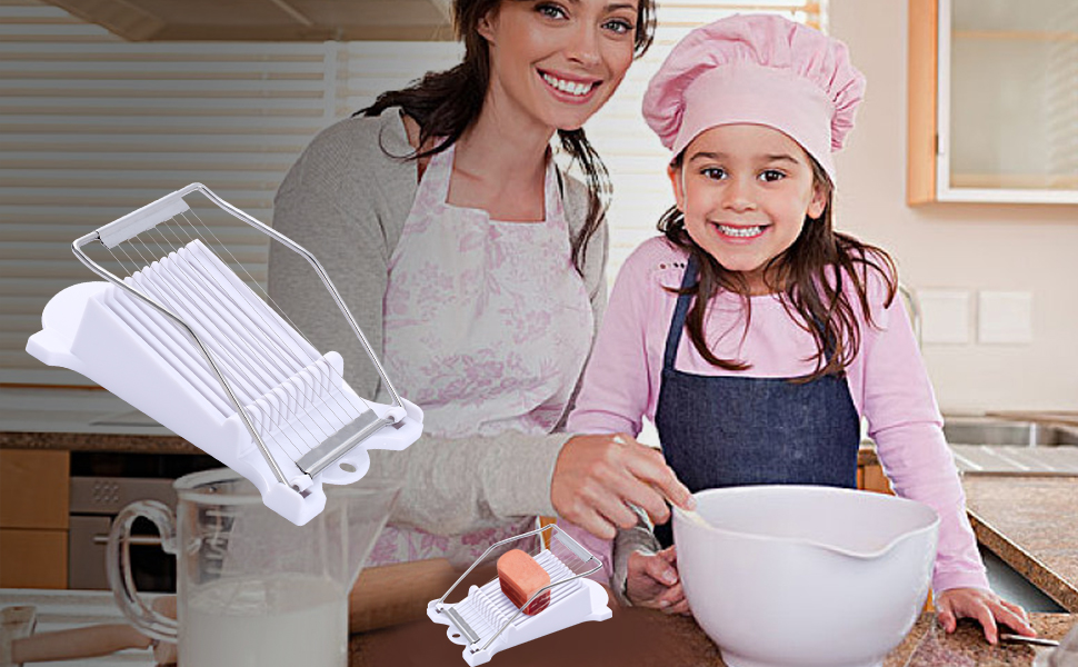 2 Pack Luncheon Meat Slicer, Egg Slicers,Strawberry Slicer,Stainless Steel Wire, Cuts 10 Slices for Eggs, Hams, Avocados, Bananas, Onions, Soft Food and Fruits (White)