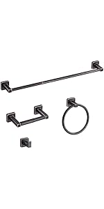 Matte Black Bathroom Hardware Set 4 Pieces,Bathroom Accessories Set Stainless Steel Wall Mounted, Hand Towel Bar, Towel Ring, Robe Towel Hooks,Toilet Paper Holder,Towel Bar Set, 23.6 Inch