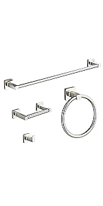 Matte Black Bathroom Hardware Set 4 Pieces,Bathroom Accessories Set Stainless Steel Wall Mounted, Hand Towel Bar, Towel Ring, Robe Towel Hooks,Toilet Paper Holder,Towel Bar Set, 23.6 Inch