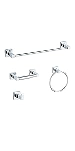 Matte Black Bathroom Hardware Set 4 Pieces,Bathroom Accessories Set Stainless Steel Wall Mounted, Hand Towel Bar, Towel Ring, Robe Towel Hooks,Toilet Paper Holder,Towel Bar Set, 23.6 Inch