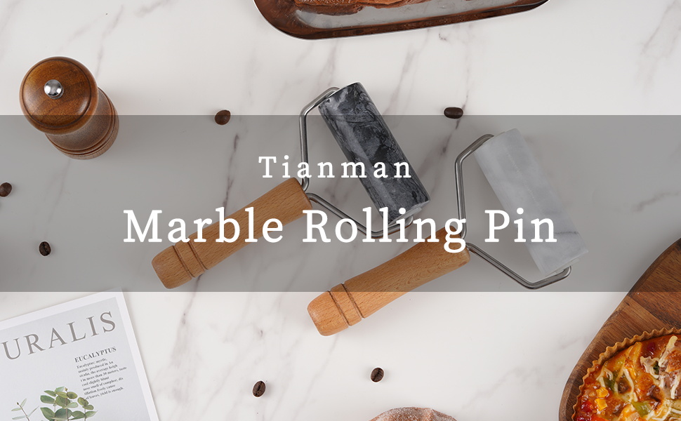 Tianman Small Marble Rolling Pin Pizza Roller, Marble Dough Roller Non-Stick T-Type, For Cake Baking Tortilla Fudge Pizza Cookies and Other Kitchen Baking Cooking (Type 2 White).