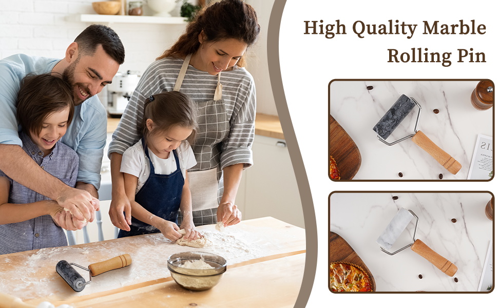 Tianman Small Marble Rolling Pin Pizza Roller, Marble Dough Roller Non-Stick T-Type, For Cake Baking Tortilla Fudge Pizza Cookies and Other Kitchen Baking Cooking (Type 2 White).