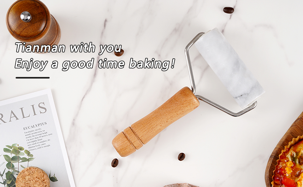 Tianman Small Marble Rolling Pin Pizza Roller, Marble Dough Roller Non-Stick T-Type, For Cake Baking Tortilla Fudge Pizza Cookies and Other Kitchen Baking Cooking (Type 2 White).