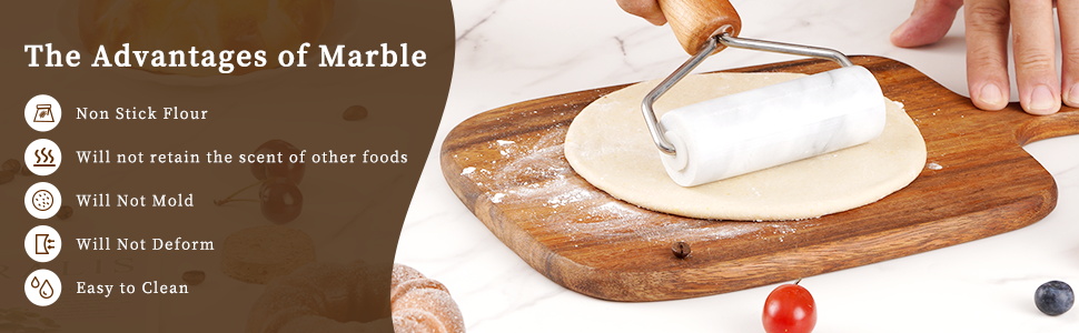 Tianman Small Marble Rolling Pin Pizza Roller, Marble Dough Roller Non-Stick T-Type, For Cake Baking Tortilla Fudge Pizza Cookies and Other Kitchen Baking Cooking (Type 2 White).