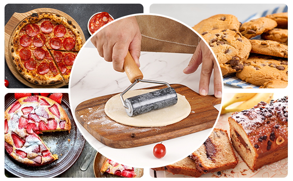 Tianman Small Marble Rolling Pin Pizza Roller, Marble Dough Roller Non-Stick T-Type, For Cake Baking Tortilla Fudge Pizza Cookies and Other Kitchen Baking Cooking (Type 2 White).