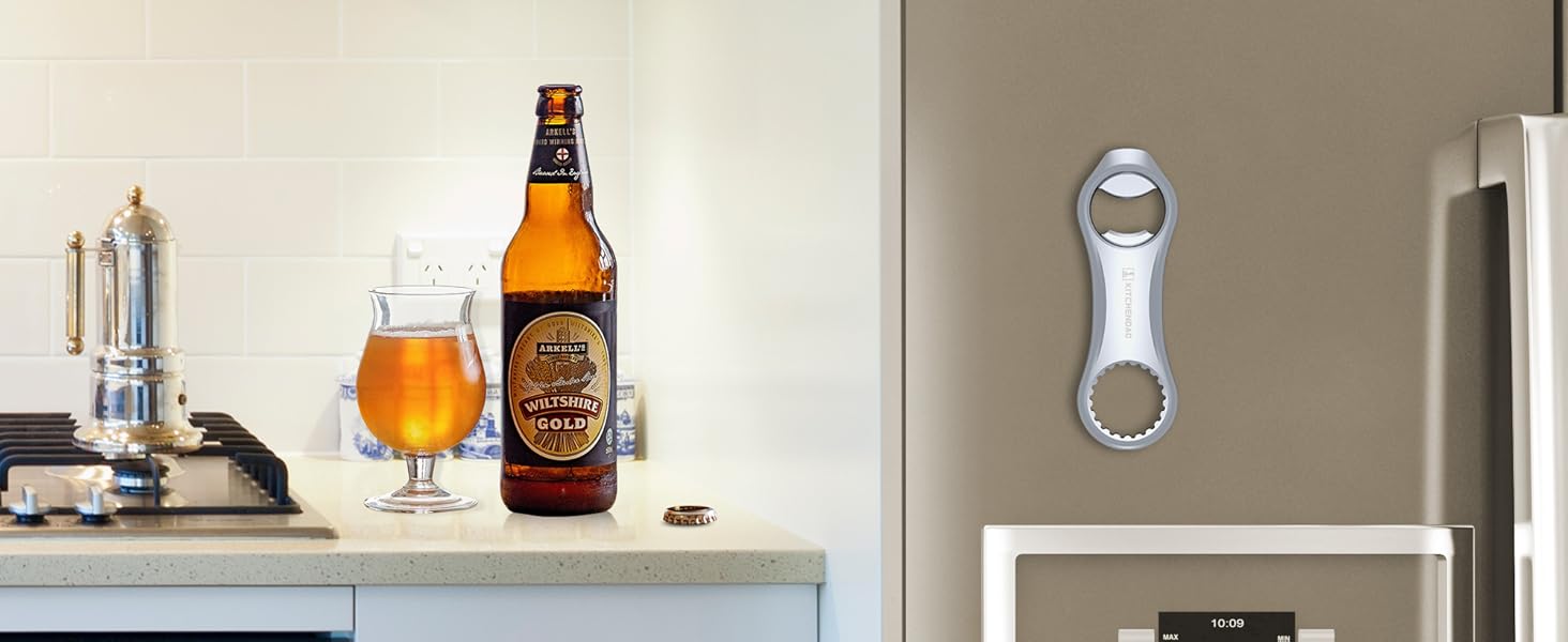 KITCHENDAO Magnetic Beer Bottle Opener for Refrigerator, Twist-off/Pry-off Opener, Pop-can Opener, Heavy Duty Steel Die-Cast Construction with Magnets, Stick to Fridge for Easy Storage, Gift for Men