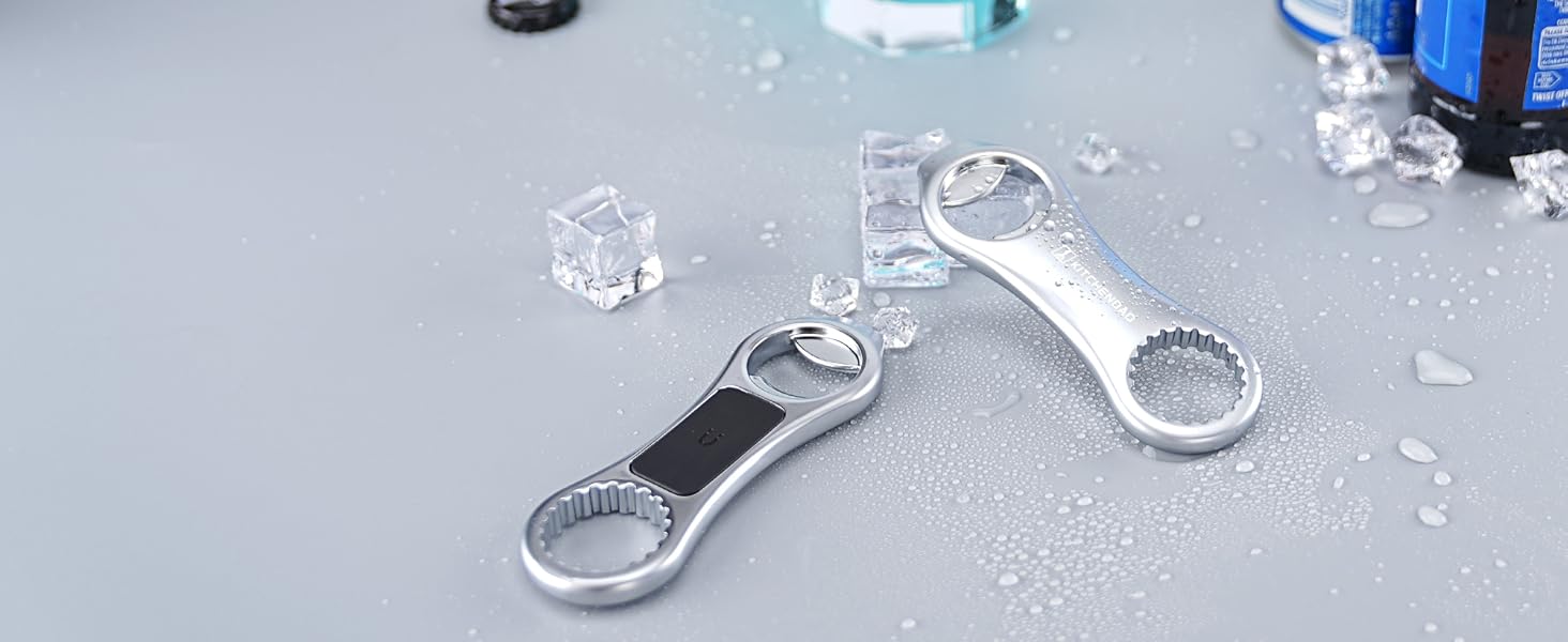 KITCHENDAO Magnetic Beer Bottle Opener for Refrigerator, Twist-off/Pry-off Opener, Pop-can Opener, Heavy Duty Steel Die-Cast Construction with Magnets, Stick to Fridge for Easy Storage, Gift for Men