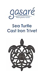 GASARÉ, Cast Iron Trivet for Hot Dishes, Pots, and Pans, Metal Trivet, 2 Turtle Design, Rubber Feet Caps, Ring Hanger, 8.75 Inches, Brown, 1 Unit
