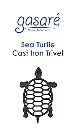 GASARÉ, Cast Iron Trivet for Hot Dishes, Pots, and Pans, Metal Trivet, 2 Turtle Design, Rubber Feet Caps, Ring Hanger, 8.75 Inches, Brown, 1 Unit