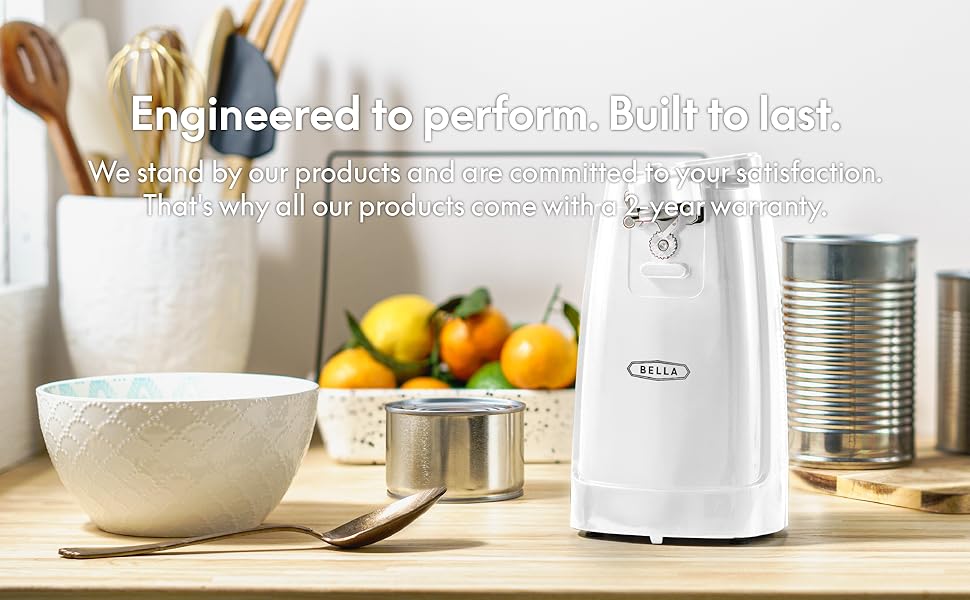 bella Electric Can Opener and Knife Sharpener, Removable Cutting Lever, Cord Storage, Stainless Steel Blade, White