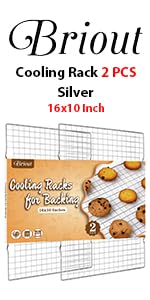 Cooling Rack for Baking 2-Pack, 16x10 Inches Baking Rack, Thick Wire Cookie Rack for Cooking, Roasting, Grilling, Drying, Oven Safe, Fits Half Sheet Pan, Silver
