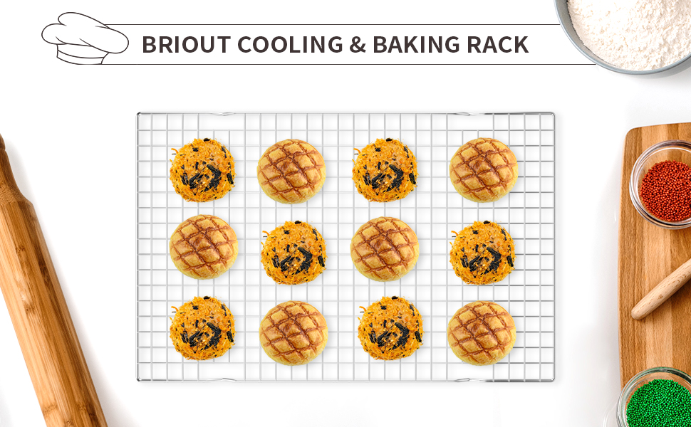 Cooling Rack for Baking 2-Pack, 16x10 Inches Baking Rack, Thick Wire Cookie Rack for Cooking, Roasting, Grilling, Drying, Oven Safe, Fits Half Sheet Pan, Silver