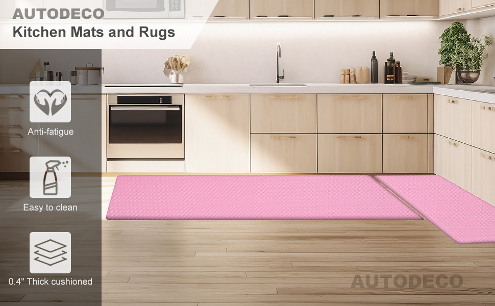 AUTODECO Kitchen Mats and Rugs Set of 2 - Cushioned Anti-Fatigue Kitchen Rug for Floor Washable 17