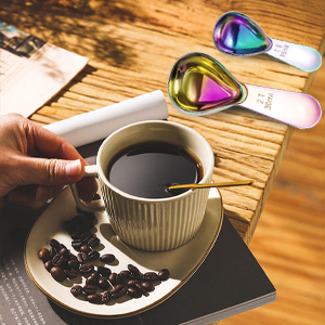 Stainless steel coffee scoop 2-piece set (1 tbsp, 2 tbsp) durable Tablespoon, ergonomic measuring spoon, Suitable for small and large jars，short-handled spoon (colored)