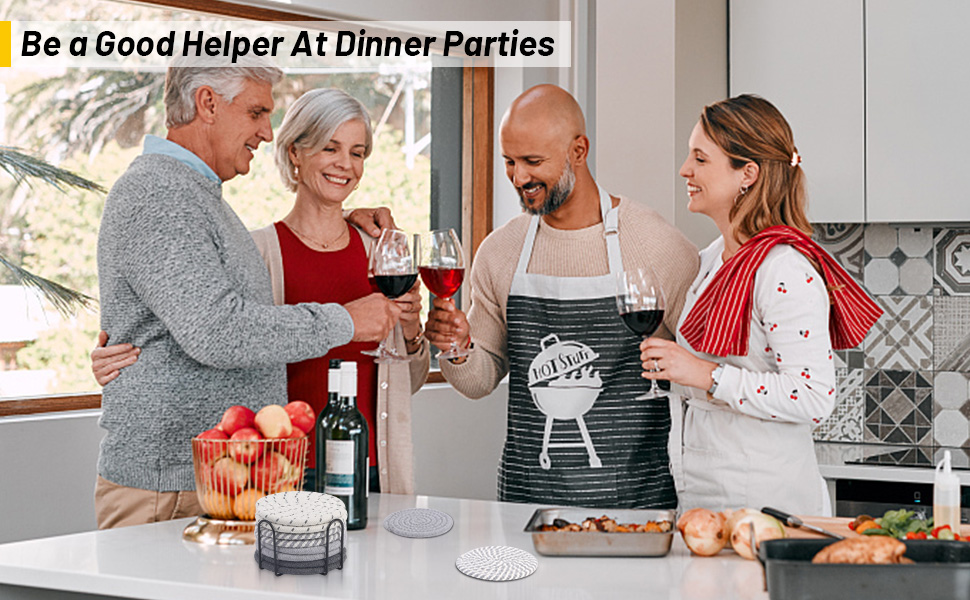 Mckanti 8 Pcs Drink Coasters with Holder, 4 Colors Absorbent Coasters, Minimalist Cotton Woven Coaster Set for Living Room Decor, Tabletop Protection Suitable for Kinds of Cups, 4.3 Inches