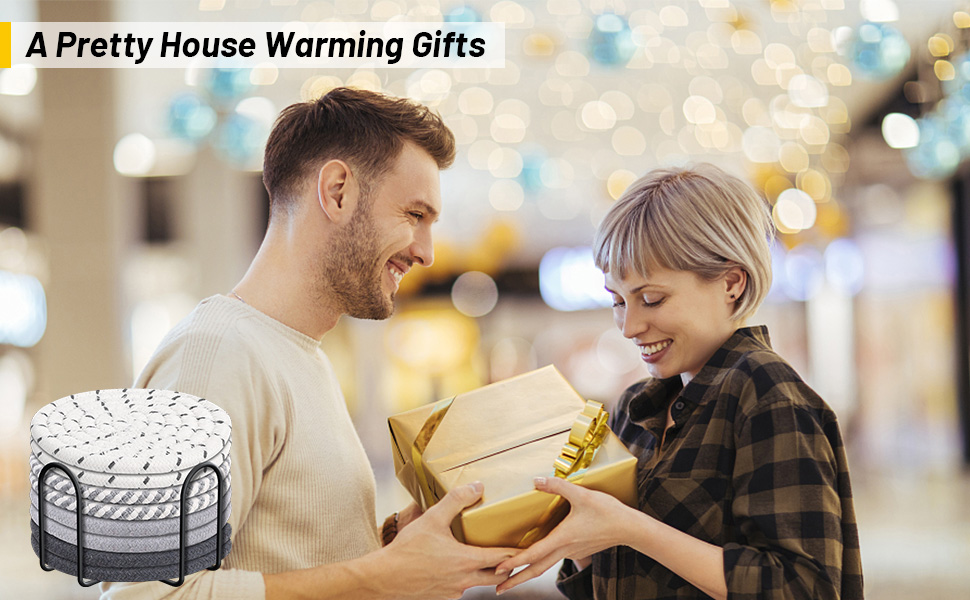 Mckanti 8 Pcs Drink Coasters with Holder, 4 Colors Absorbent Coasters, Minimalist Cotton Woven Coaster Set for Living Room Decor, Tabletop Protection Suitable for Kinds of Cups, 4.3 Inches