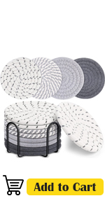 Mckanti 8 Pcs Drink Coasters with Holder, 4 Colors Absorbent Coasters, Minimalist Cotton Woven Coaster Set for Living Room Decor, Tabletop Protection Suitable for Kinds of Cups, 4.3 Inches