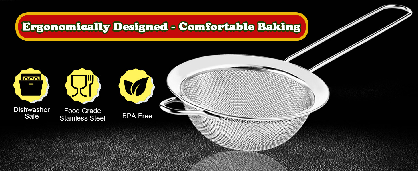 Anaeat Fine Mesh Strainers - Premium Stainless Steel Colander Sieve Sifters, with Durable Mesh and Sturdy Handle, Excellent for Sifting Dry ingredients, Flour, Pastas, Rice, Tea (3.15
