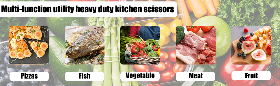 Kitchen Shears, Multi-function Heavy Duty Dishwasher Safe Poultry Shears, Food Grade Stainless Steel Sharp Utility Scissors for Food, White