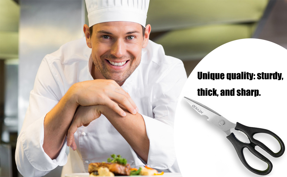 Kitchen Shears, Multi-function Heavy Duty Dishwasher Safe Poultry Shears, Food Grade Stainless Steel Sharp Utility Scissors for Food, White