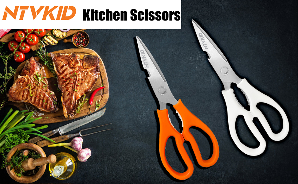 Kitchen Shears, Multi-function Heavy Duty Dishwasher Safe Poultry Shears, Food Grade Stainless Steel Sharp Utility Scissors for Food, White