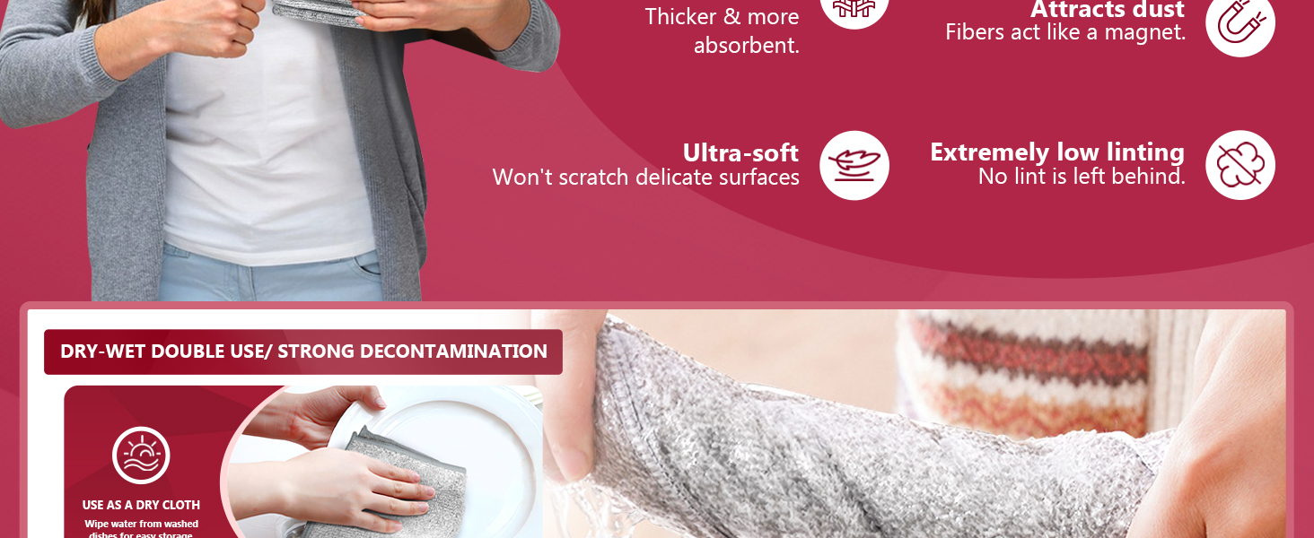 HAOBAOBEI Kitchen Cloth Dish Towels (12 Pack), Premium Dishcloths, Super Absorbent Microfiber Cleaning Cloth, Nonstick Oil Washable Fast Drying Dish Rags for Washing Dishes (Grey)