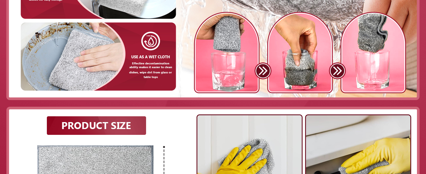 HAOBAOBEI Kitchen Cloth Dish Towels (12 Pack), Premium Dishcloths, Super Absorbent Microfiber Cleaning Cloth, Nonstick Oil Washable Fast Drying Dish Rags for Washing Dishes (Grey)